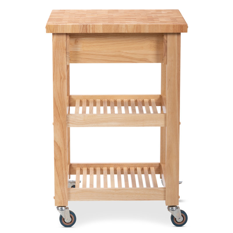 Prep & Savour 24'' Wide Rolling Kitchen Cart with Solid Wood Top